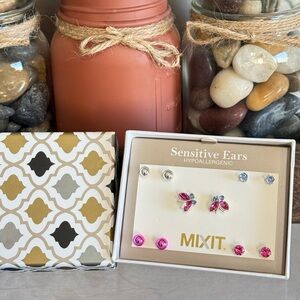 MixIt Hypoallergenic Butterfly & Stud Earrings 5 Piece Set For Sensitive Ears